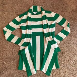 Cream and Kelly Green Striped Open Cardigan